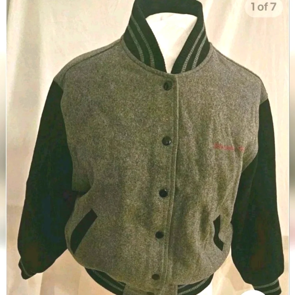 American Girl Varsity Jacket Embroidered Logo Gray Black Wool Blend Girls MEDIUM